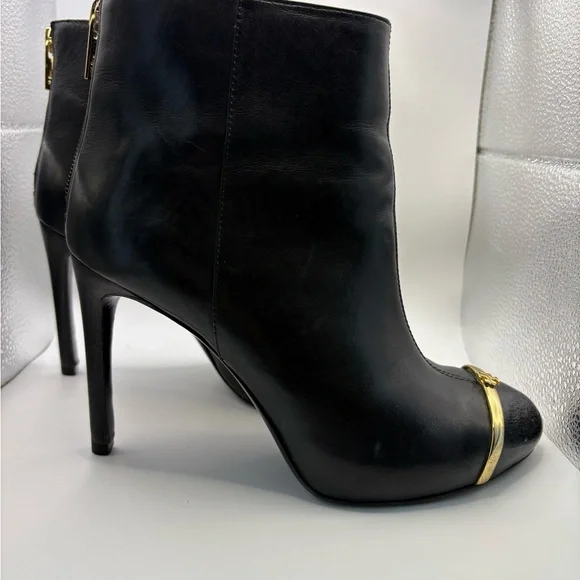 Tory Burch Pacey Black and Gold Ankle Booties - Picture 4 of 11